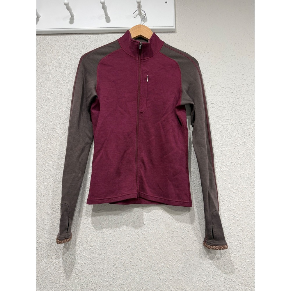 Ibex Merino Wool Full Zip Jacket M Plum Gray USA Made Hiking Base Layer Gorpcore